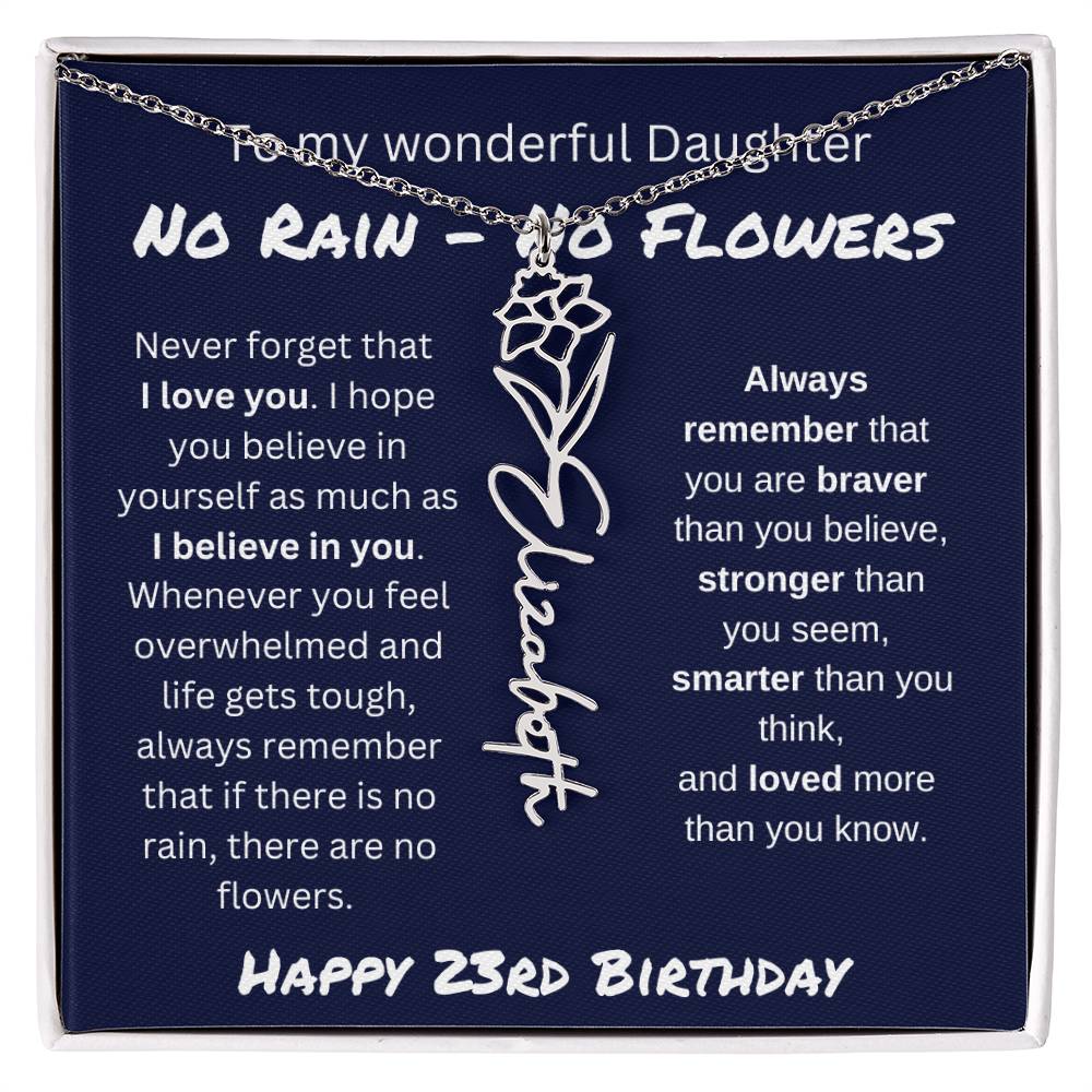 No Rain - No Flower | Happy 23rd Birthday | Flower Name Necklace