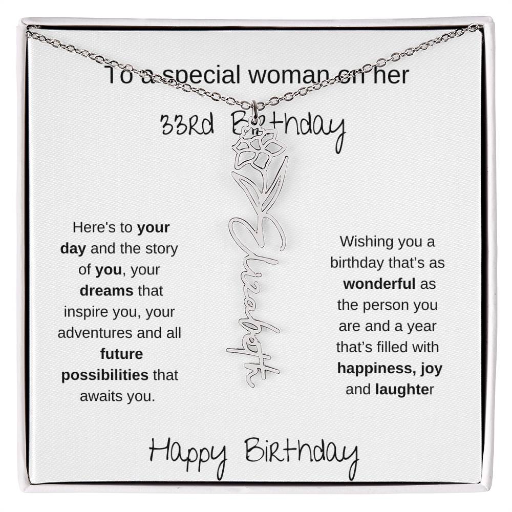 A Special Woman 33rd Birthday | Flower Name Necklace