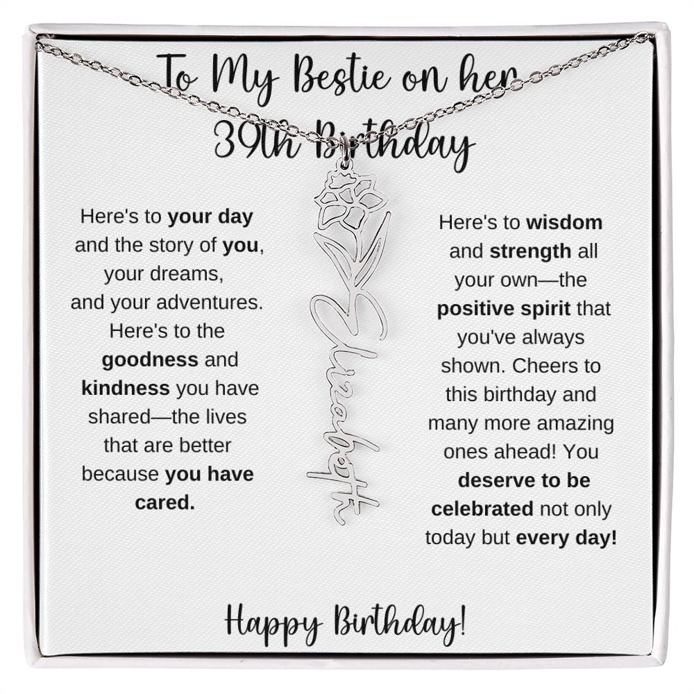 To My Bestie Happy 39th Birthday - Flower Name Necklace