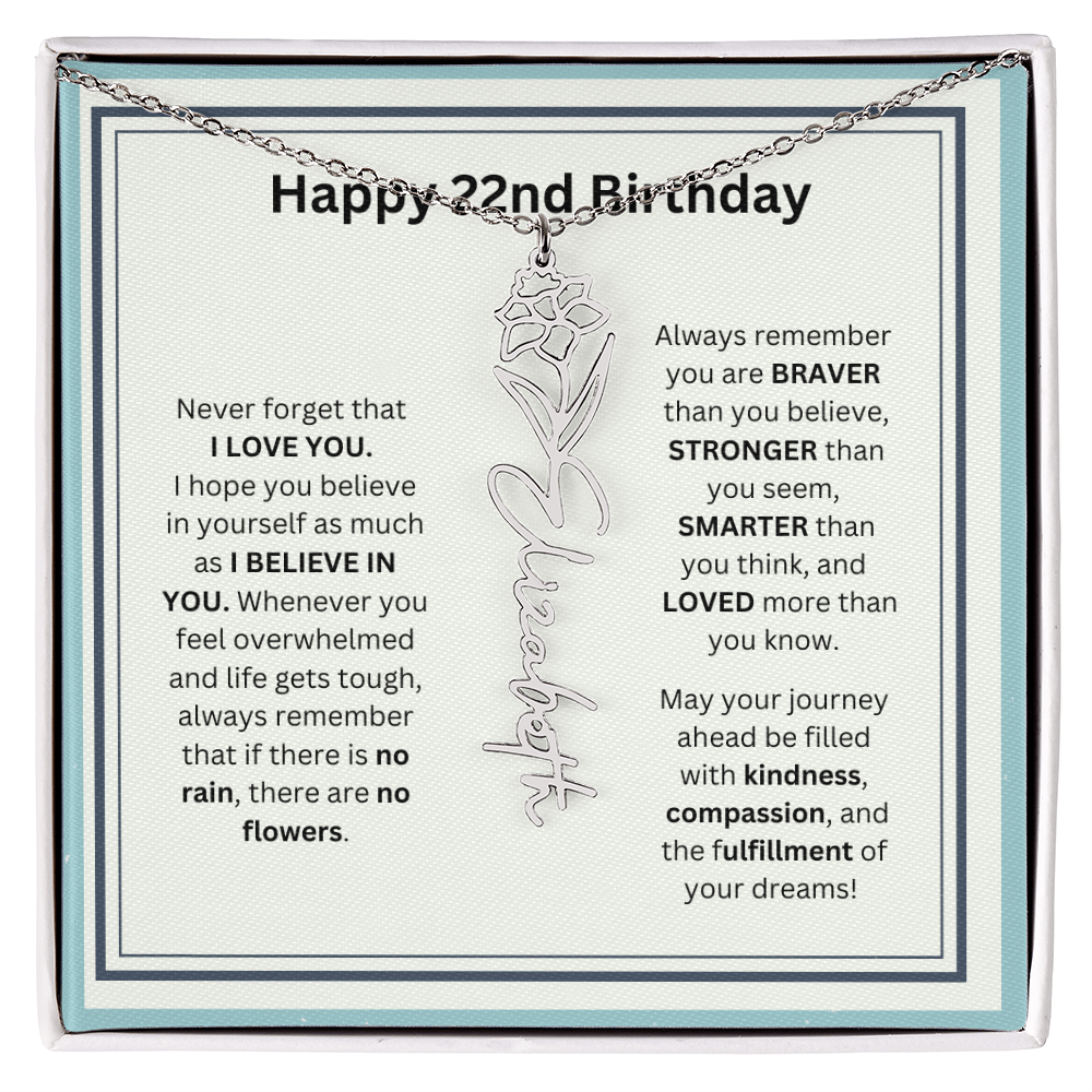 22nd Personalized Birthday Gift - Flower Name Necklace