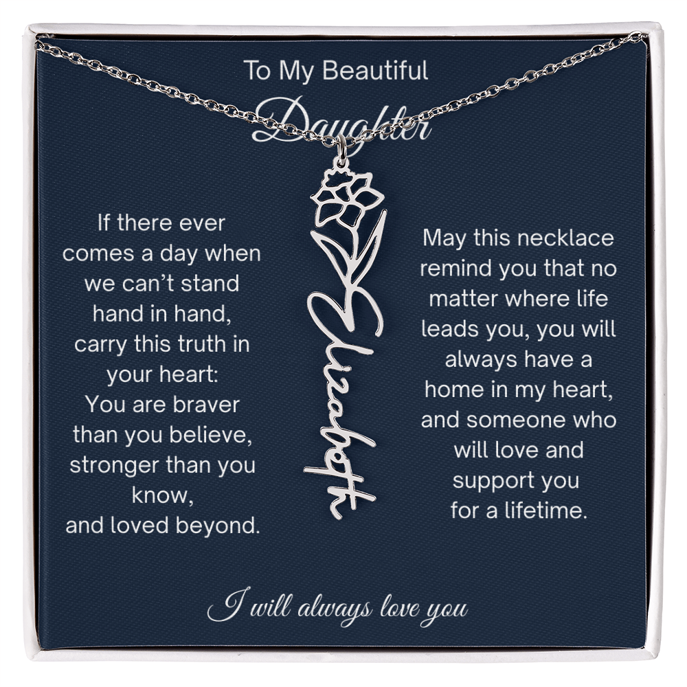 Daughter Gift Personalized Birth Flower Name Necklace