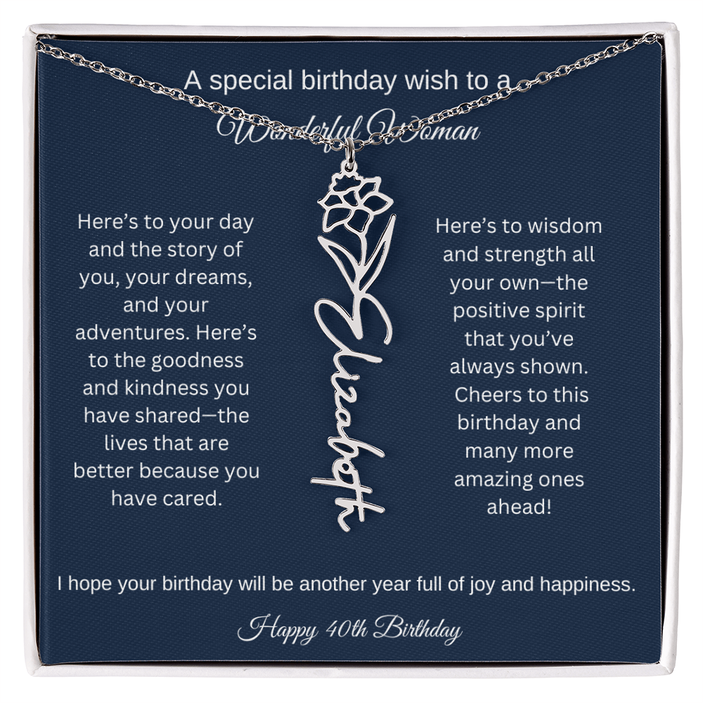 40th Birthday Gift Idea - Flower Name Necklace