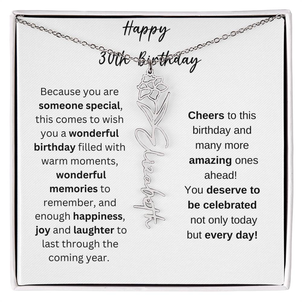 Happy 30th Birthday - Flower Name Necklace