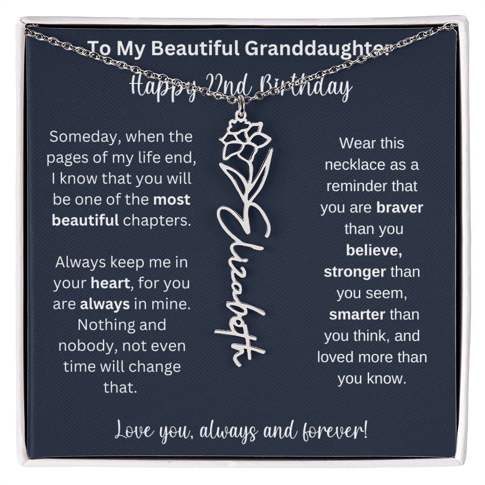 22nd Birthday Gift For Granddaughter | Personalized Birth Flower Name Necklace