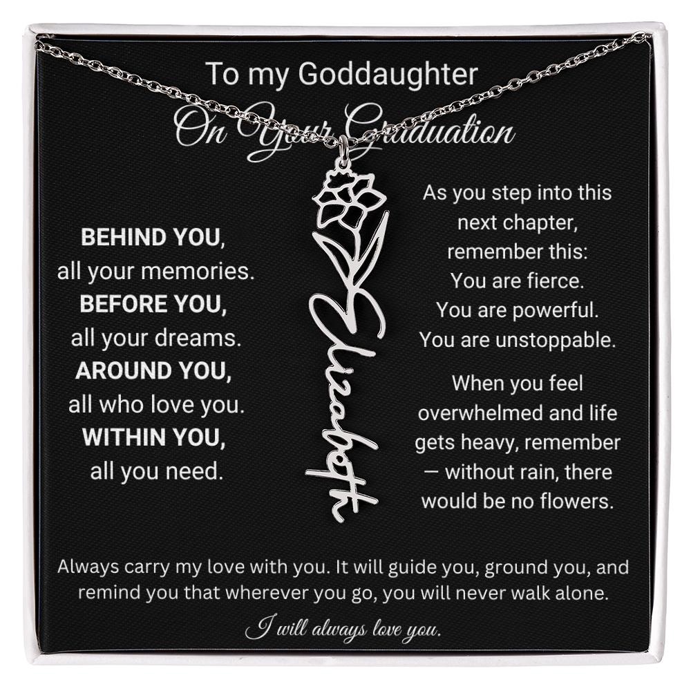 Birth Flower Name Necklace for Goddaughter Graduation