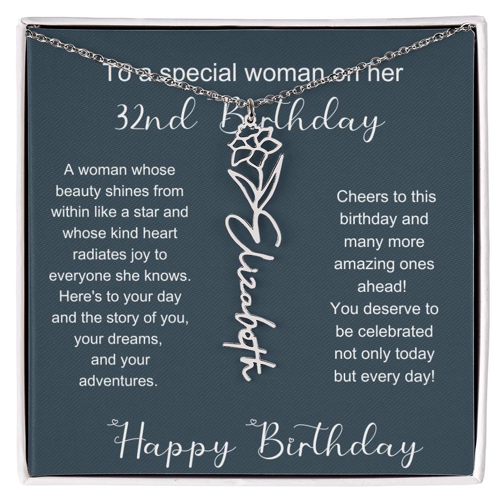 To A Special Woman On Her 32nd Birthday | Flower Name Necklace