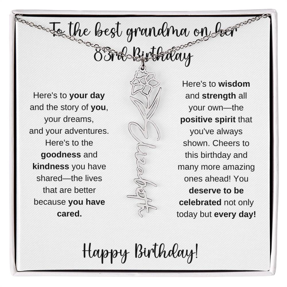 To The Best Grandma - Happy 83rd Birthday | Flower Name Necklace