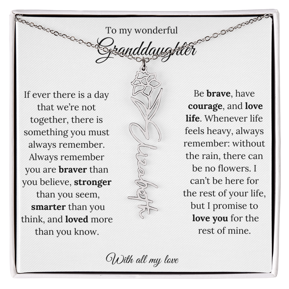 Personalized Birth Flower Name Necklace for Granddaughter