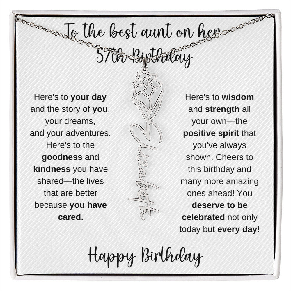 To The Best Aunt - Happy 57th Birthday | Flower Name Necklace