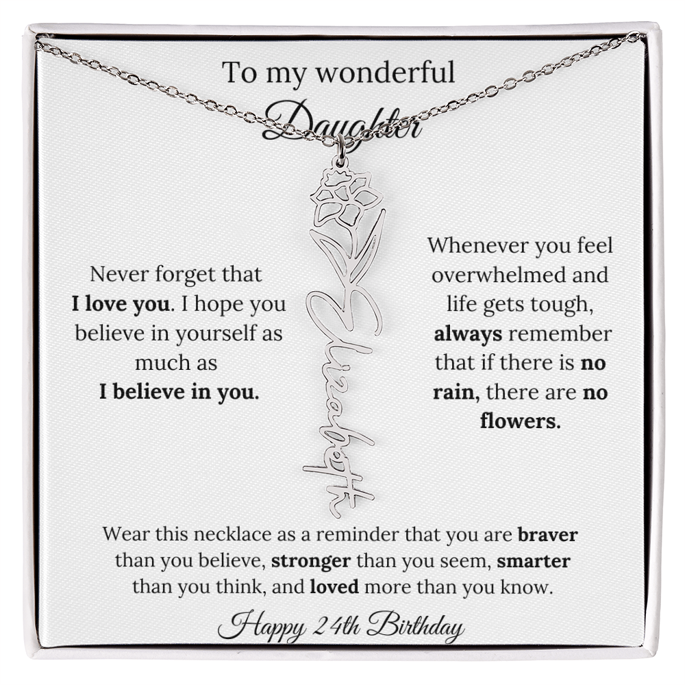 Daughter Jewelry 24th Birthday Gift - Flower Name Necklace