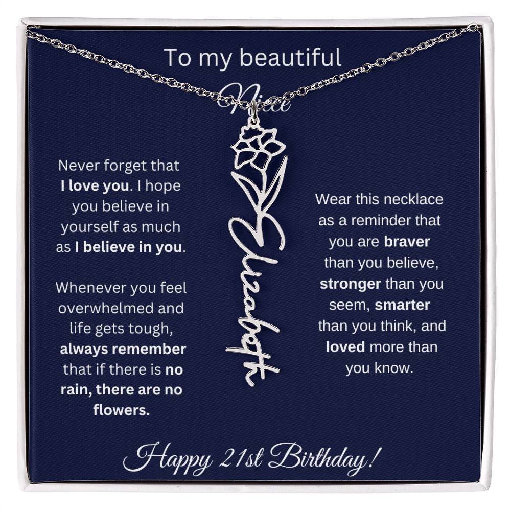 Niece 21st Birthday | Never Forget That I Love You | Birth Flower Name Necklace