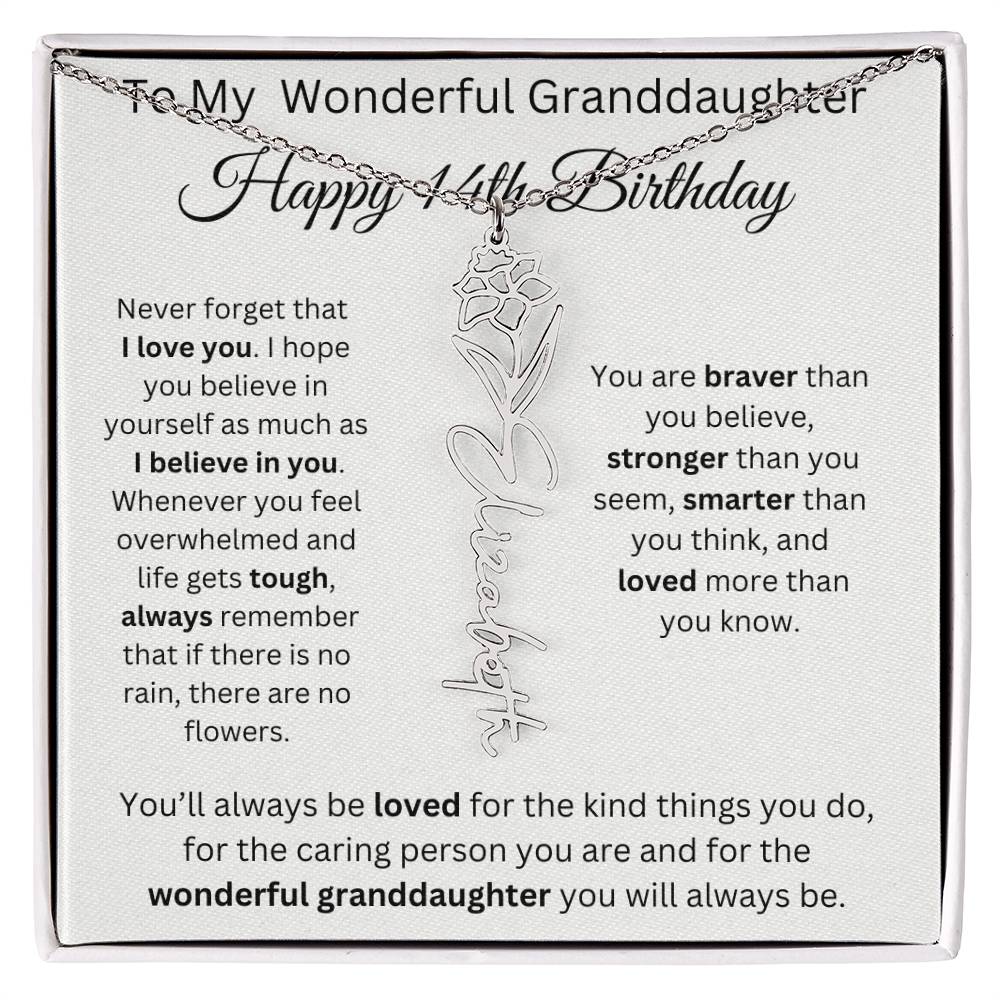 To My Wonderful Granddaughter - Happy 14th Birthday - Flower Name Necklace