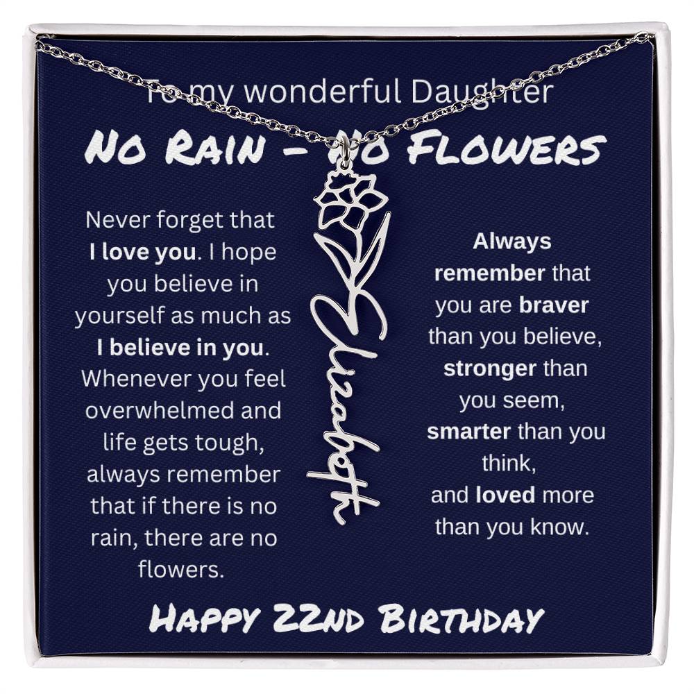 No Rain - No Flower | Happy 22nd Birthday | Flower Name Necklace