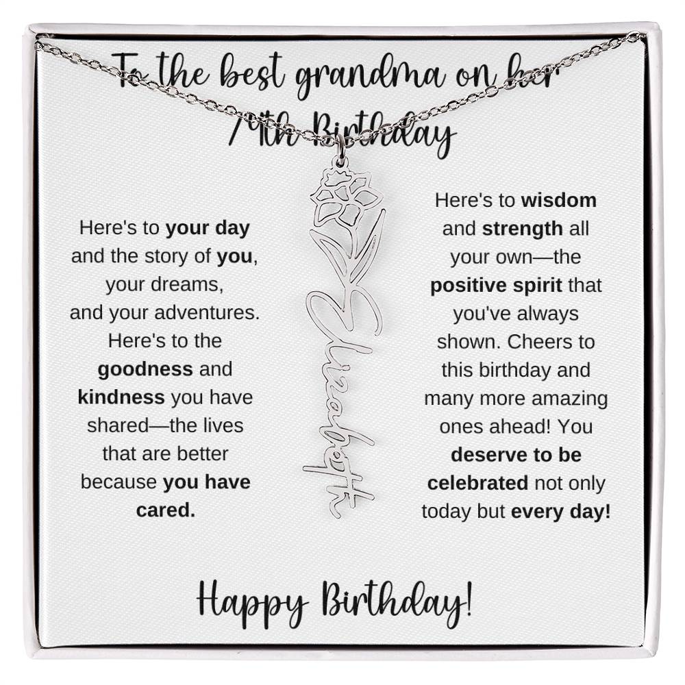 To The Best Grandma - Happy 74th Birthday | Flower Name Necklace