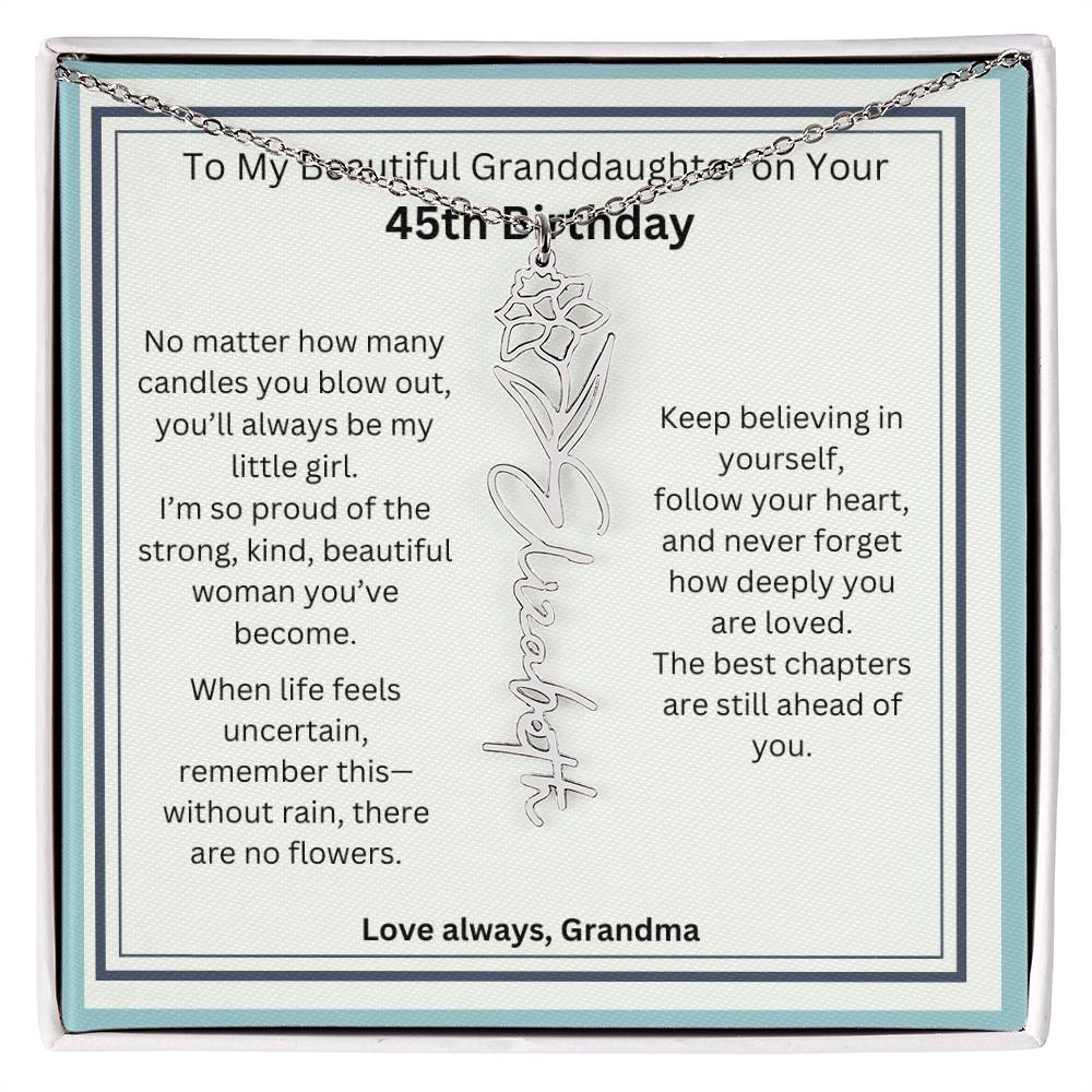45th Birthday Gift for Granddaughter - Birth Flower Name Necklace