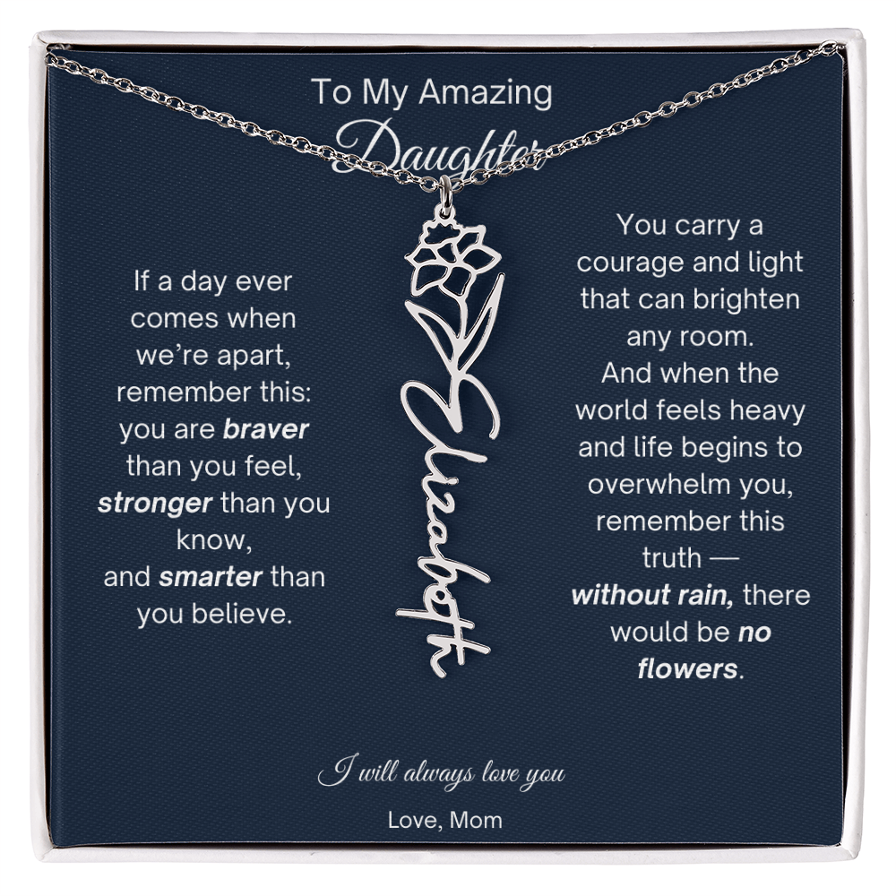 Daughter Necklace from Mom - Birth Flower Name Necklace