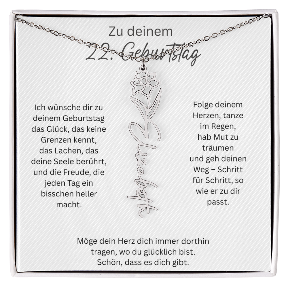 Geburtsblumen Namenskette zum 22 Geburtstag personalisiert Name Kette Gravur Geschenk