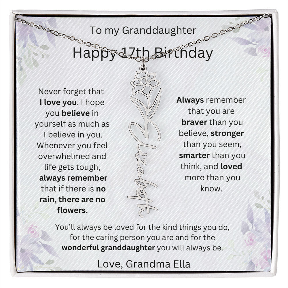 To My Granddaughter - Happy 17th Birthday | Flower Name Necklace