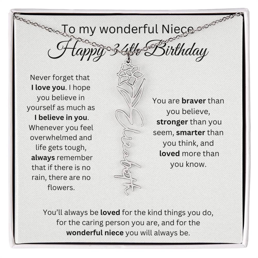 To My Wonderful Niece Happy 34th Birthday - Flower Name Necklace