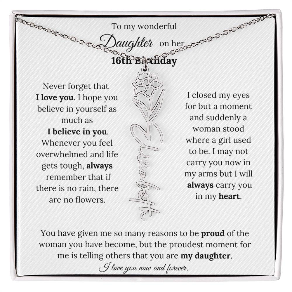 Custom Birth Flower Name Necklace To My Daughter On Her 16th Birthday