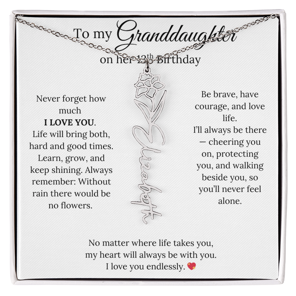 13th Birthday Gift For Granddaughter - Personalized Flower Name Necklace