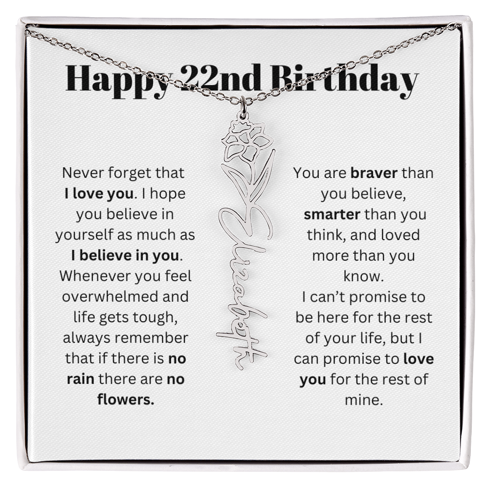 22nd Personalized Birthday Gift for Her - Flower Name Necklace