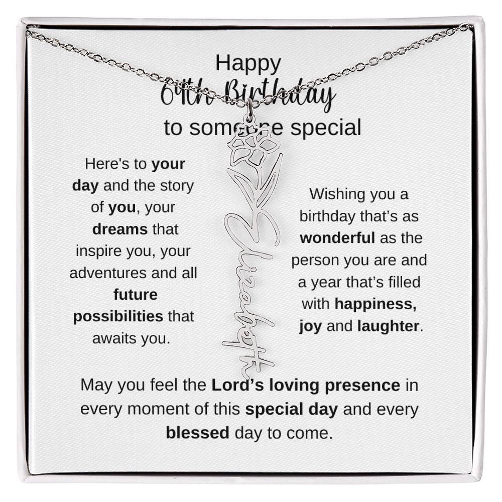 Happy 64th Birthday To Someone Special - Flower Name Necklace