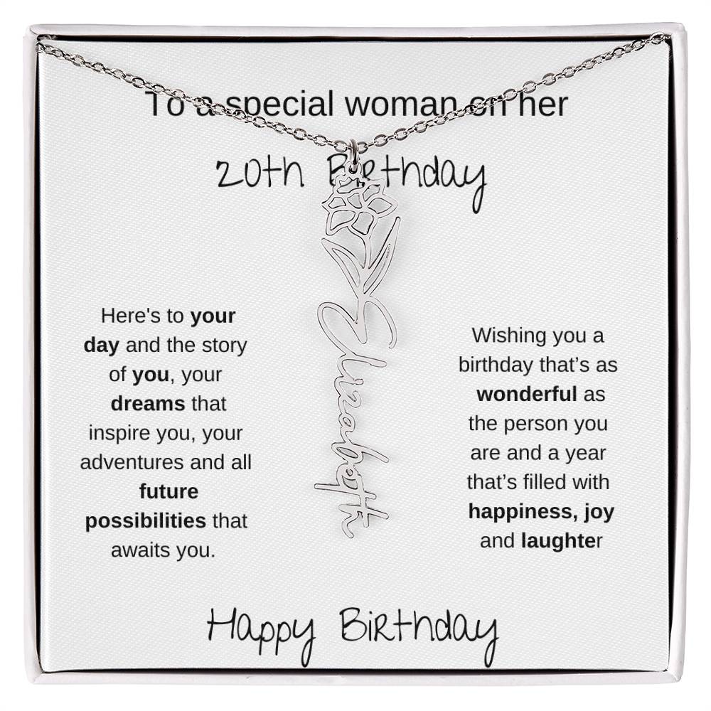 A Special Woman 20th Birthday | Flower Name Necklace