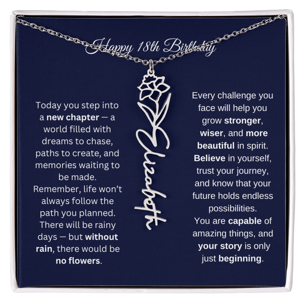 18th Birthday Birth Flower Name Necklace