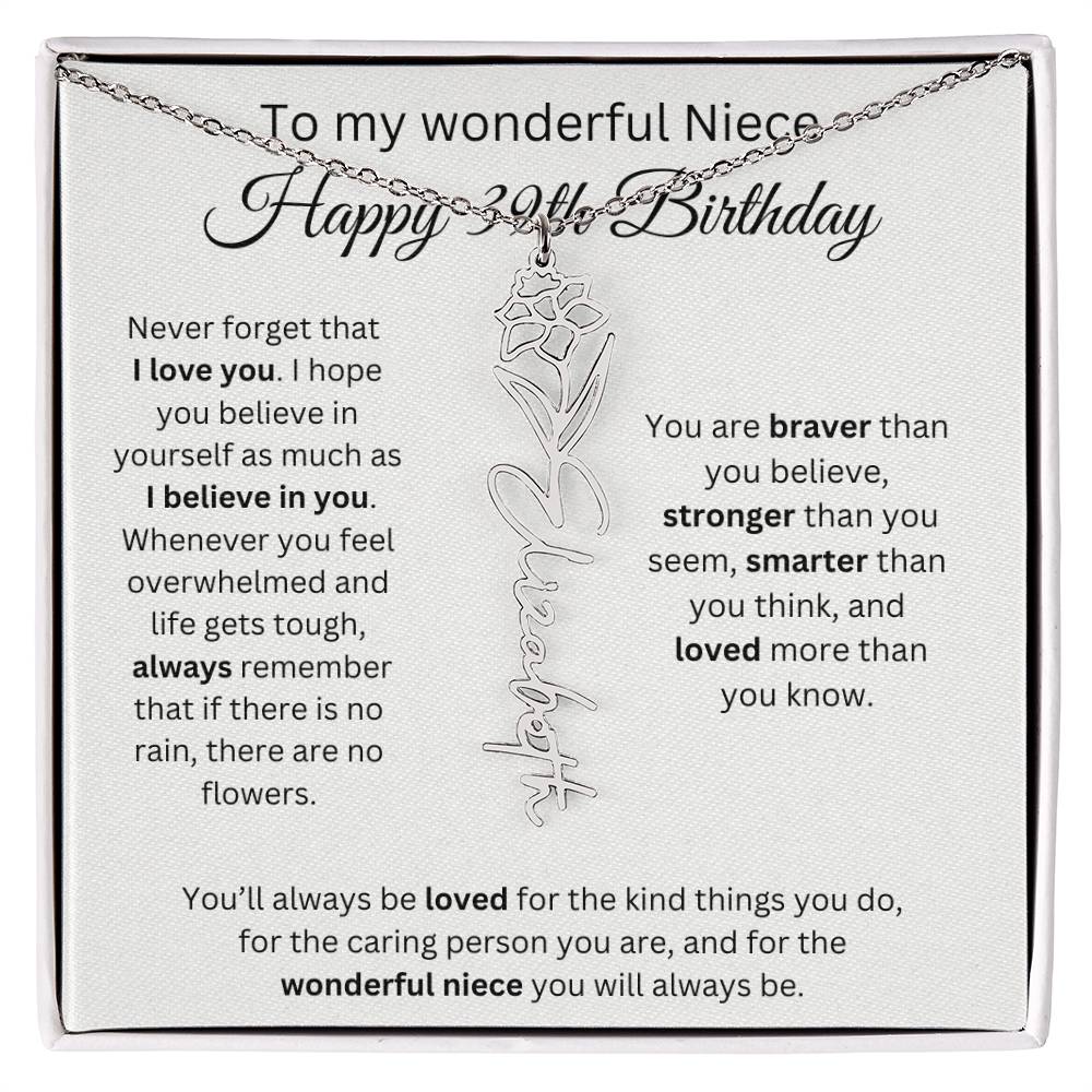To My Wonderful Niece Happy 39th Birthday - Flower Name Necklace