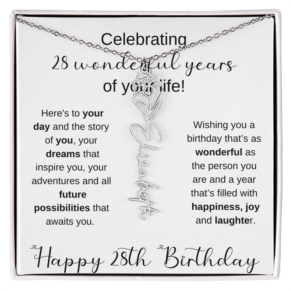 Happy 28th Birthday | Flower Name Necklace