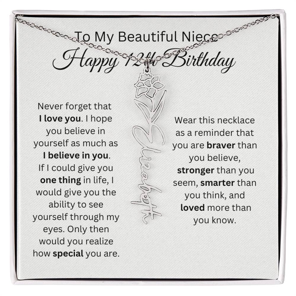 To My Beautiful Niece Happy 12th Birthday - Flower Name Necklace