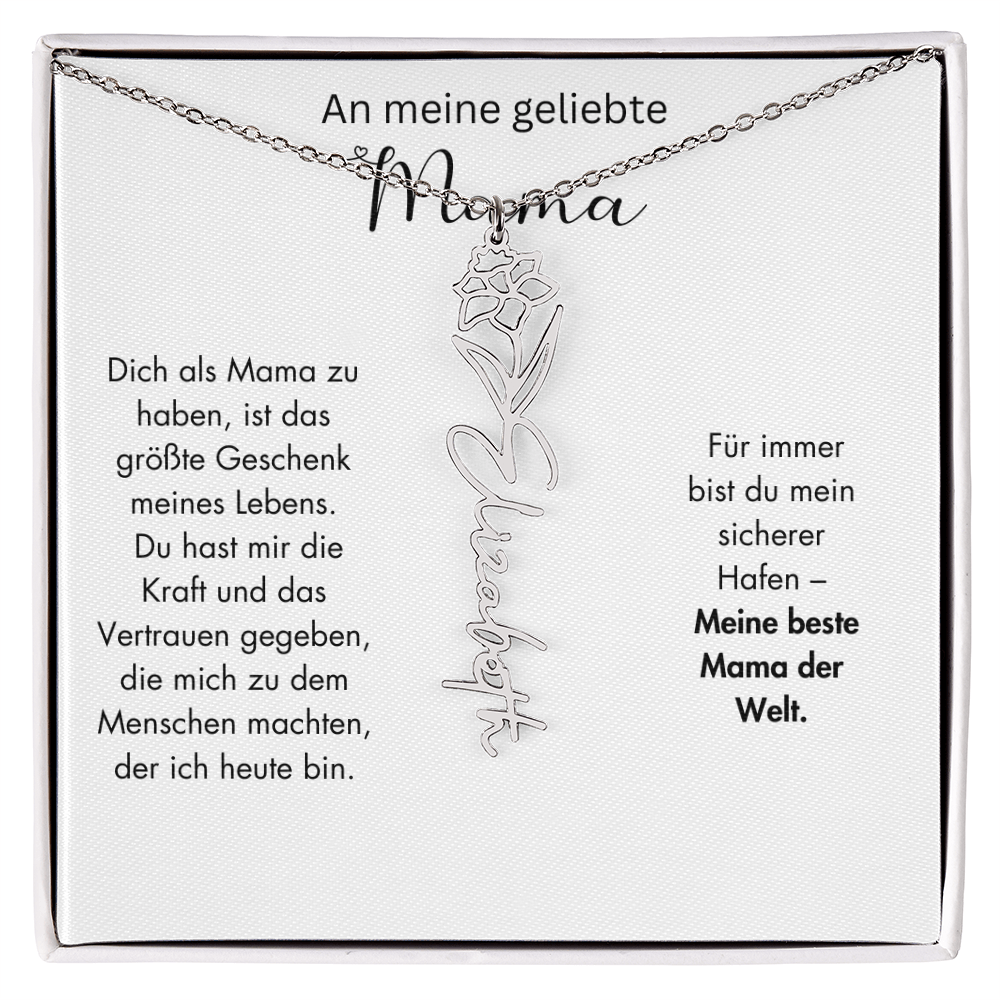 Personalisierte Namenskette mit Geburtsblume für Mama