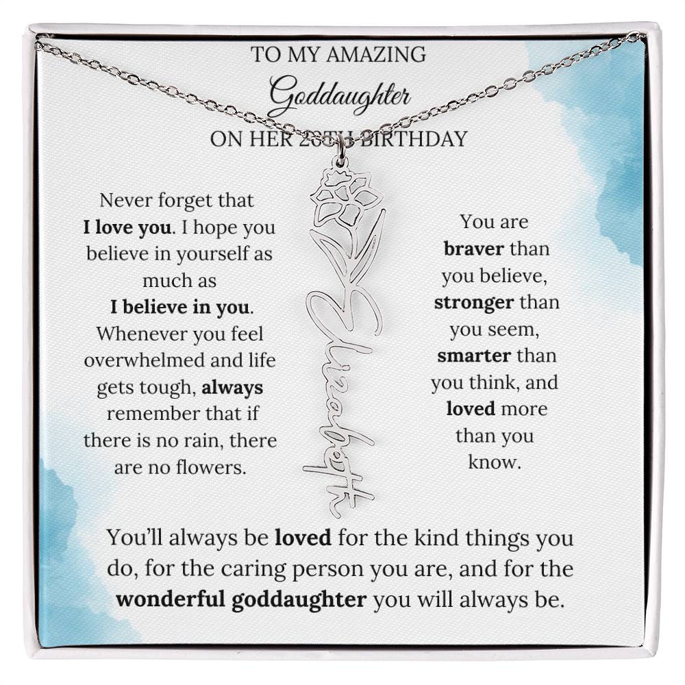 Birth Month Flower Name Necklace for My Goddaughter's 20th Birthday