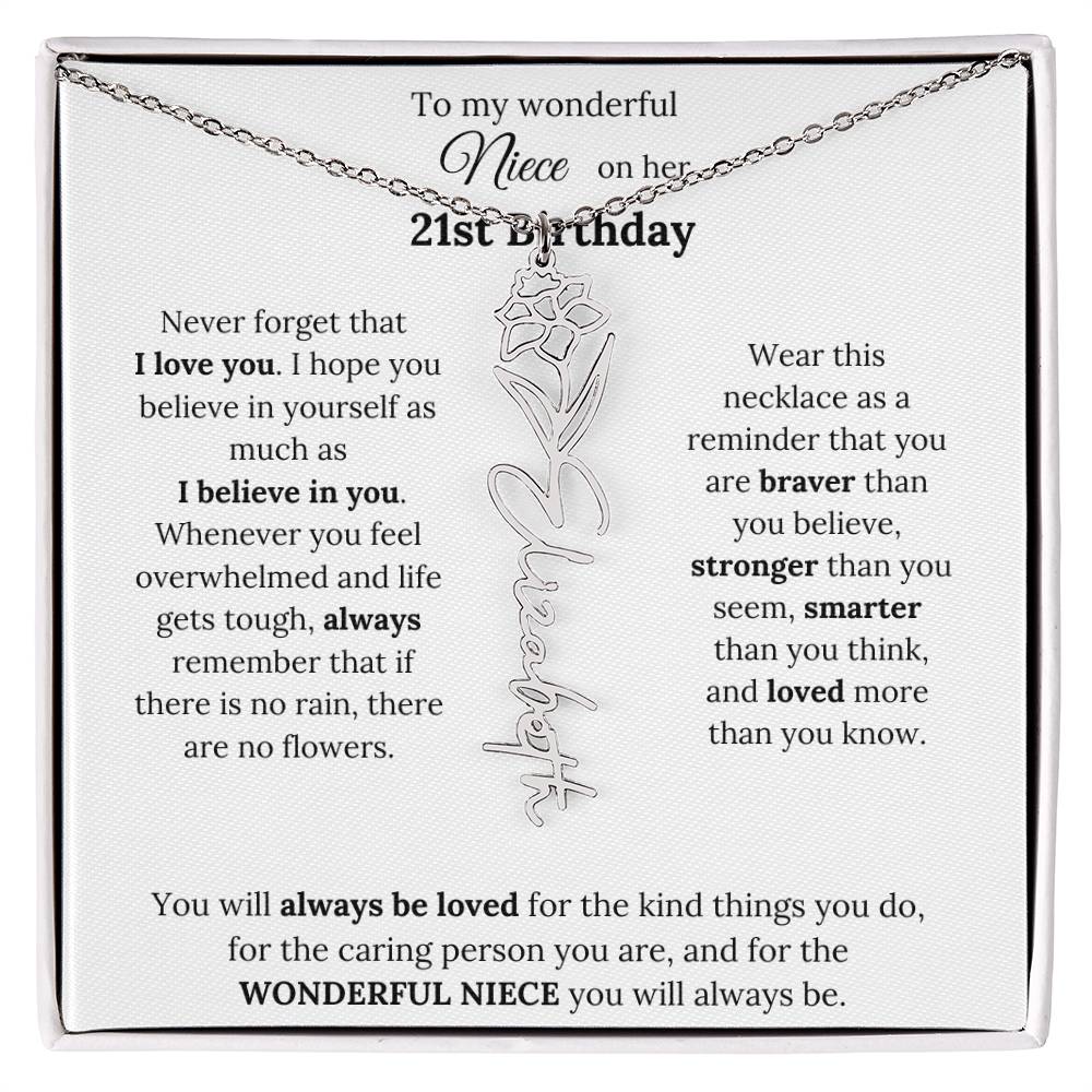 To My Wonderful Niece Happy 21st Birthday | Flower Name Necklace