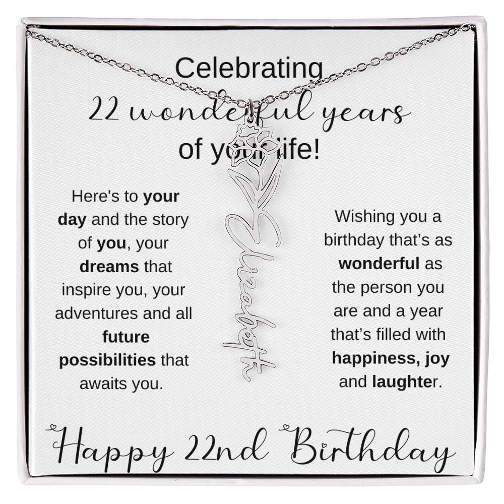 Happy 22nd Birthday | Flower Name Necklace