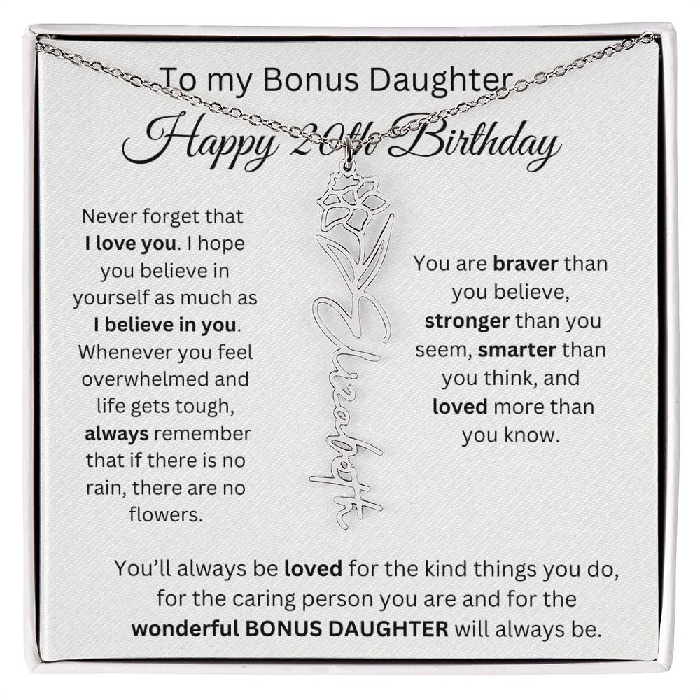 To My Bonus Daughter | Happy 20th Birthday | Flower Name Necklace