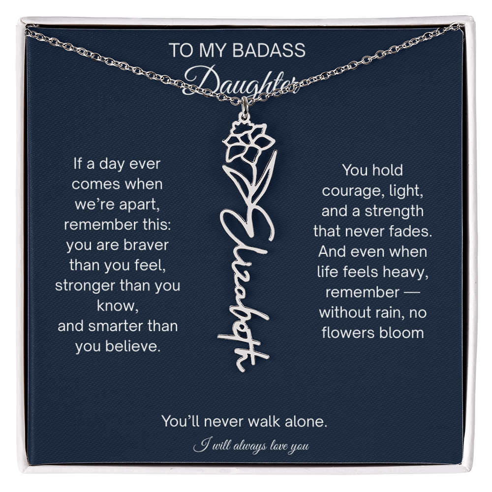 Badass Daughter Flower Name Necklace