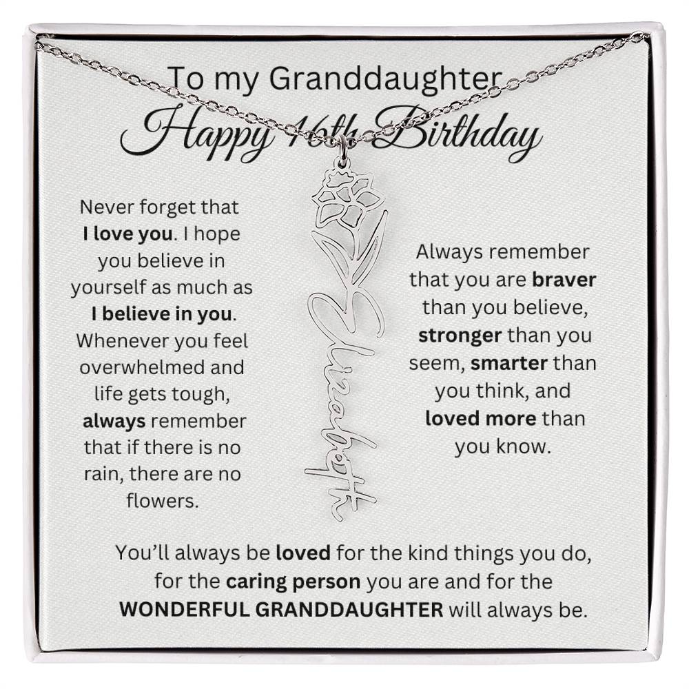 To My Granddaughter | Happy 16th Birthday | Flower Name Necklace