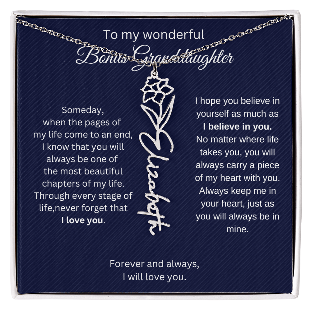 To My Bonus Granddaughter Jewelry Gift - Birth Flower Name Necklace