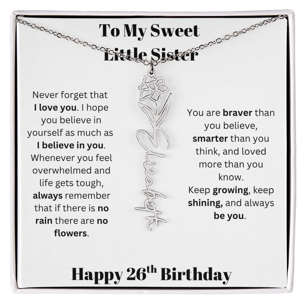 To My Sweet Little Sister | Happy 26th Birthday | Flower Name Necklace