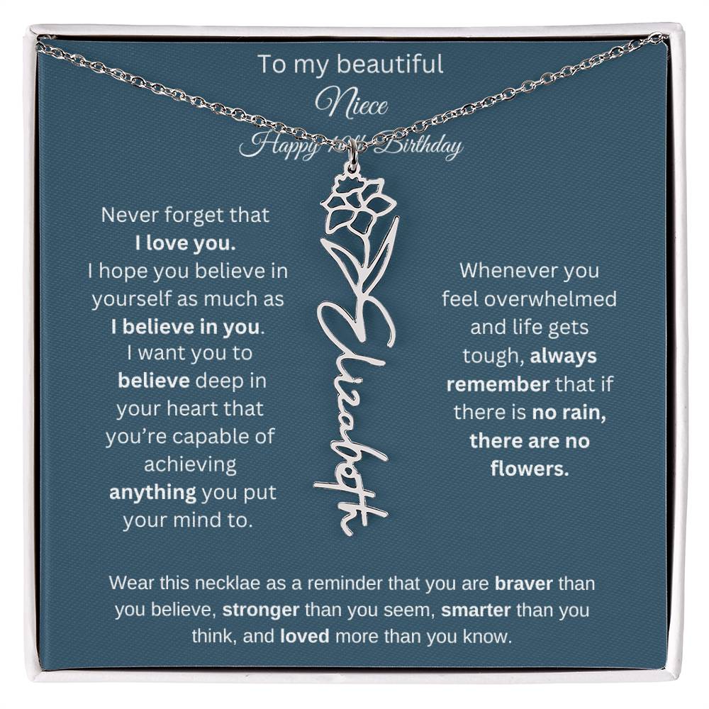 10th Birthday Name Birthflower Necklace Gift for Niece