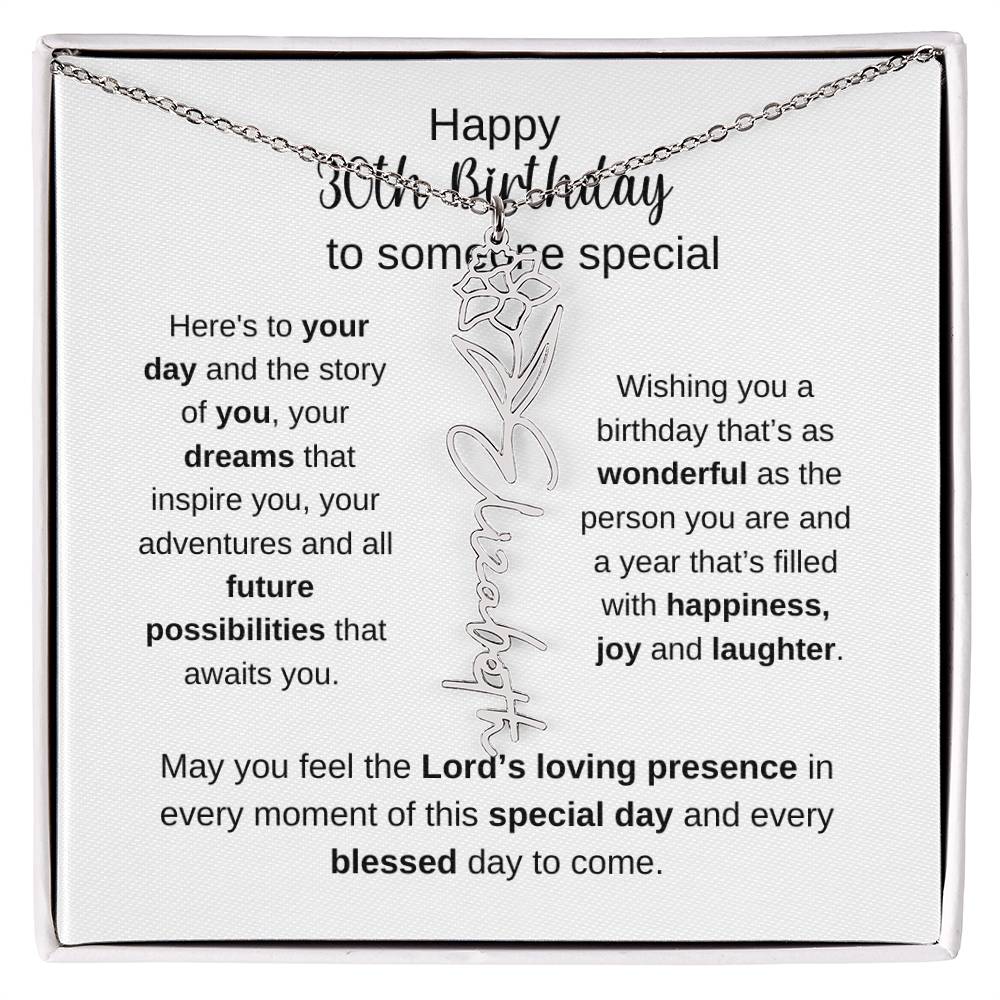 Happy 30th Birthday To Someone Special - Flower Name Necklace