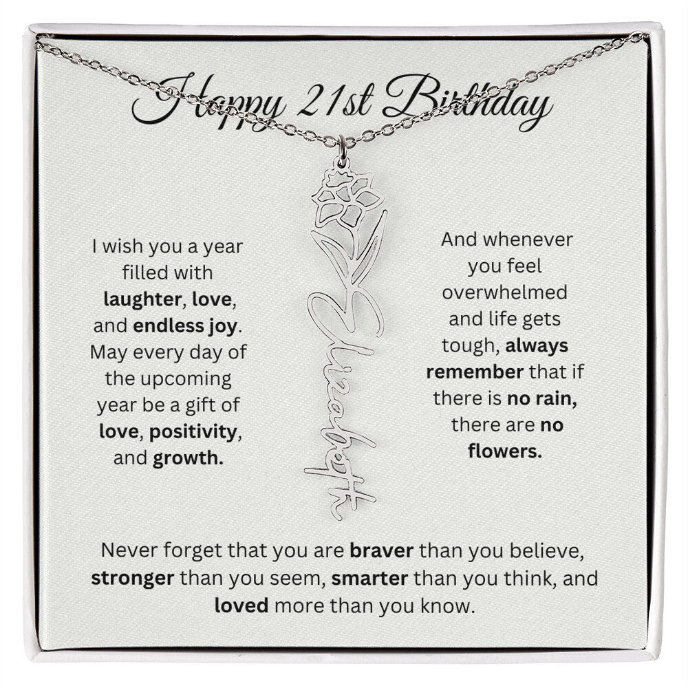 Happy 21st Birthday - Flower Name Necklace