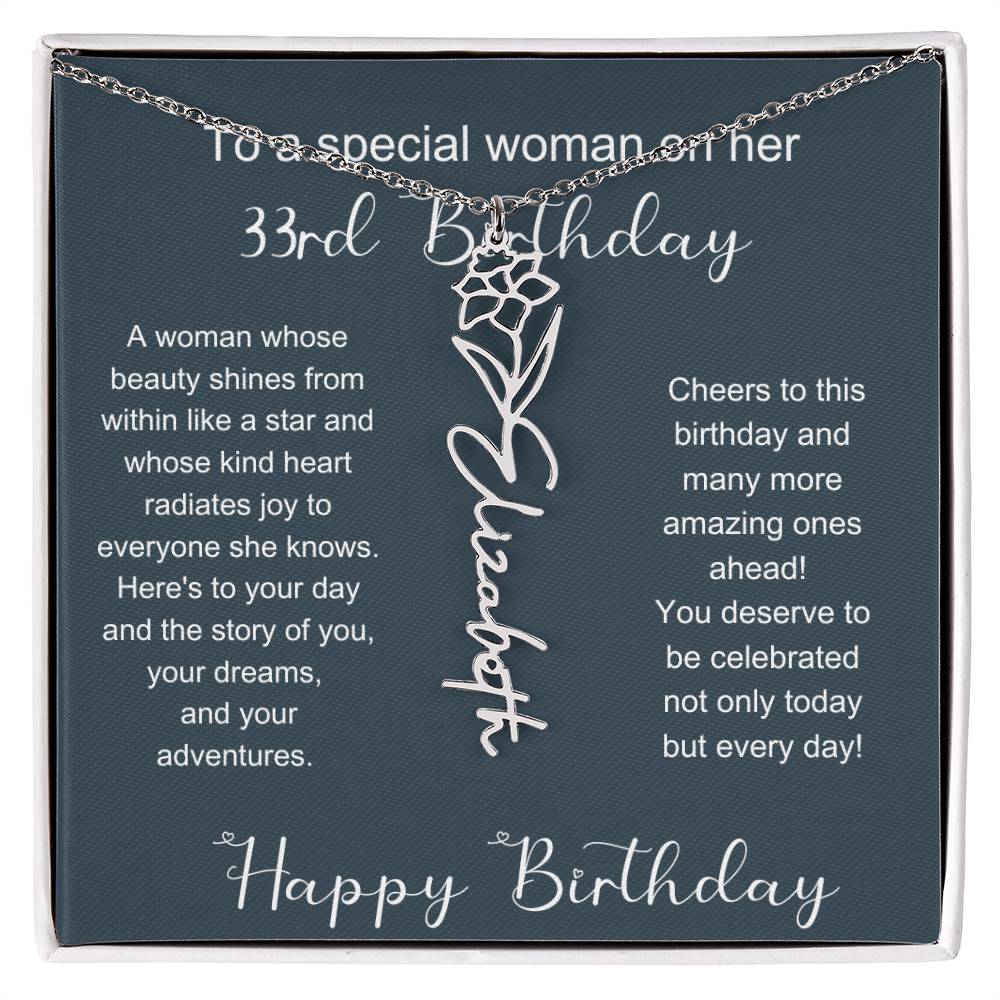 To A Special Woman On Her 33rd Birthday | Flower Name Necklace