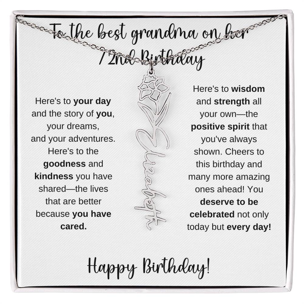 To The Best Grandma - Happy 72nd Birthday | Flower Name Necklace