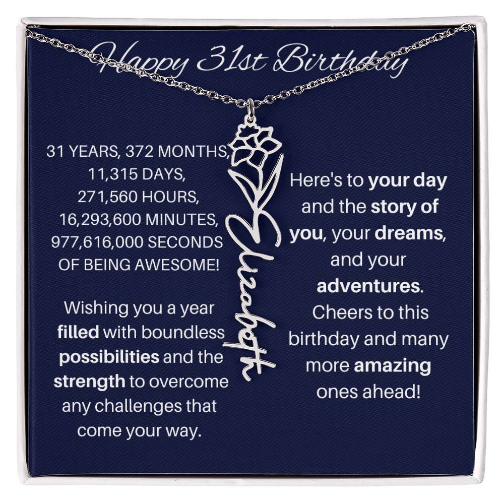 31st Birthday Birth Flower Necklace