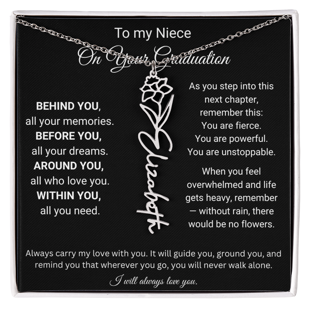 Graduation Birth Flower Name Necklace for Niece