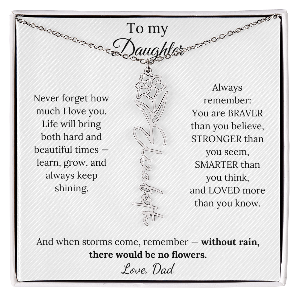 Personalized Jewelry Gift To My Daughter Birth Flower Name Necklace From Dad