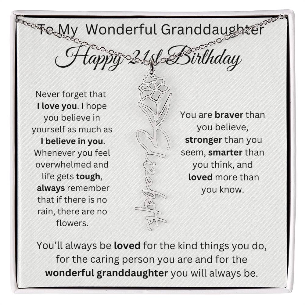 To My Wonderful Granddaughter - Happy 21st Birthday - Flower Name Necklace